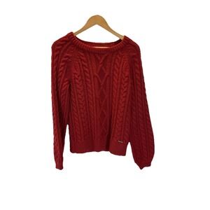 VTG Abercrombie & Fitch Red Chunky Crew Sweater MD Y2K festive holiday‎